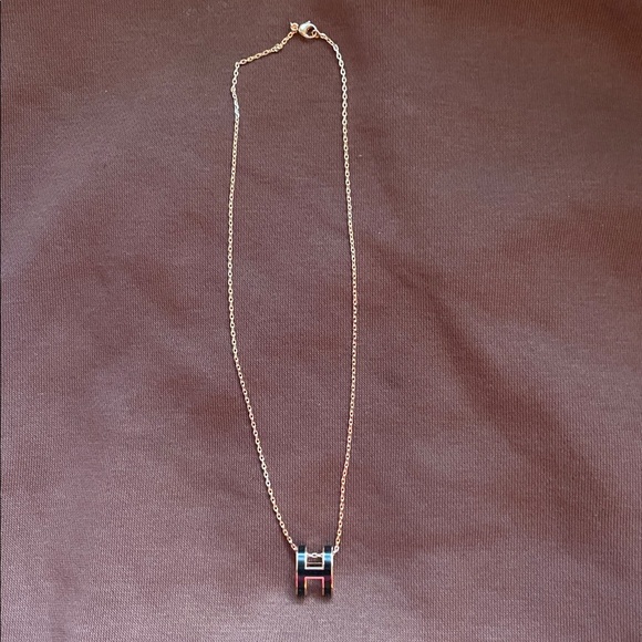 Hermes Gold toned H pop Necklace with Black Pendant